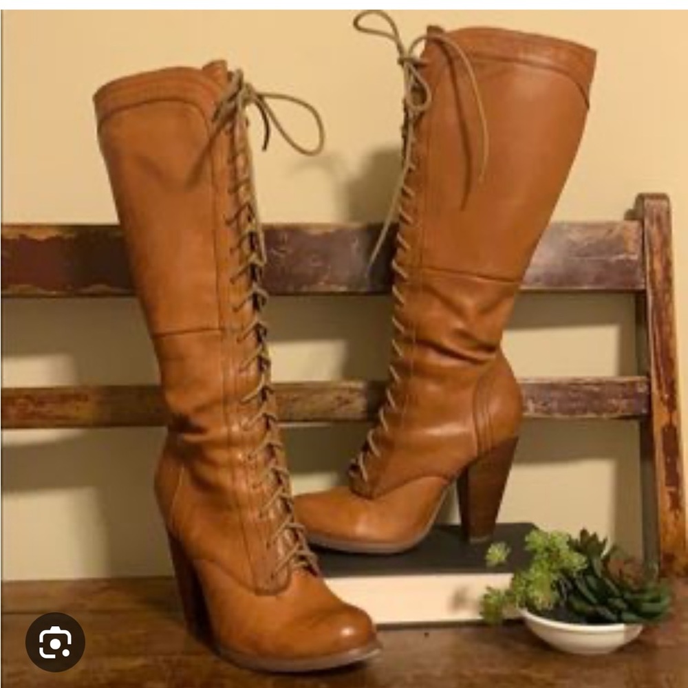 Seychelles Brown Leather Tall Lace Up Heeled Boots Size 7.5